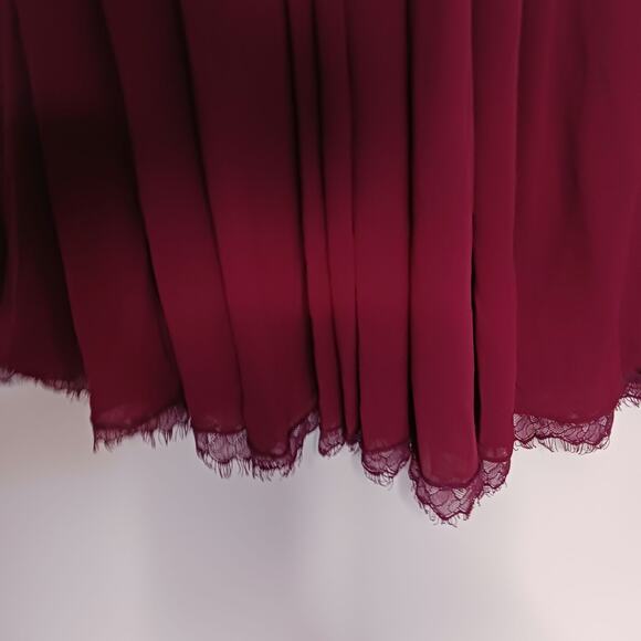 DRESS THE POPULATION ASYMMETRICAL BURGUNDY MIDI DRESS , size S - Picture 8 of 12
